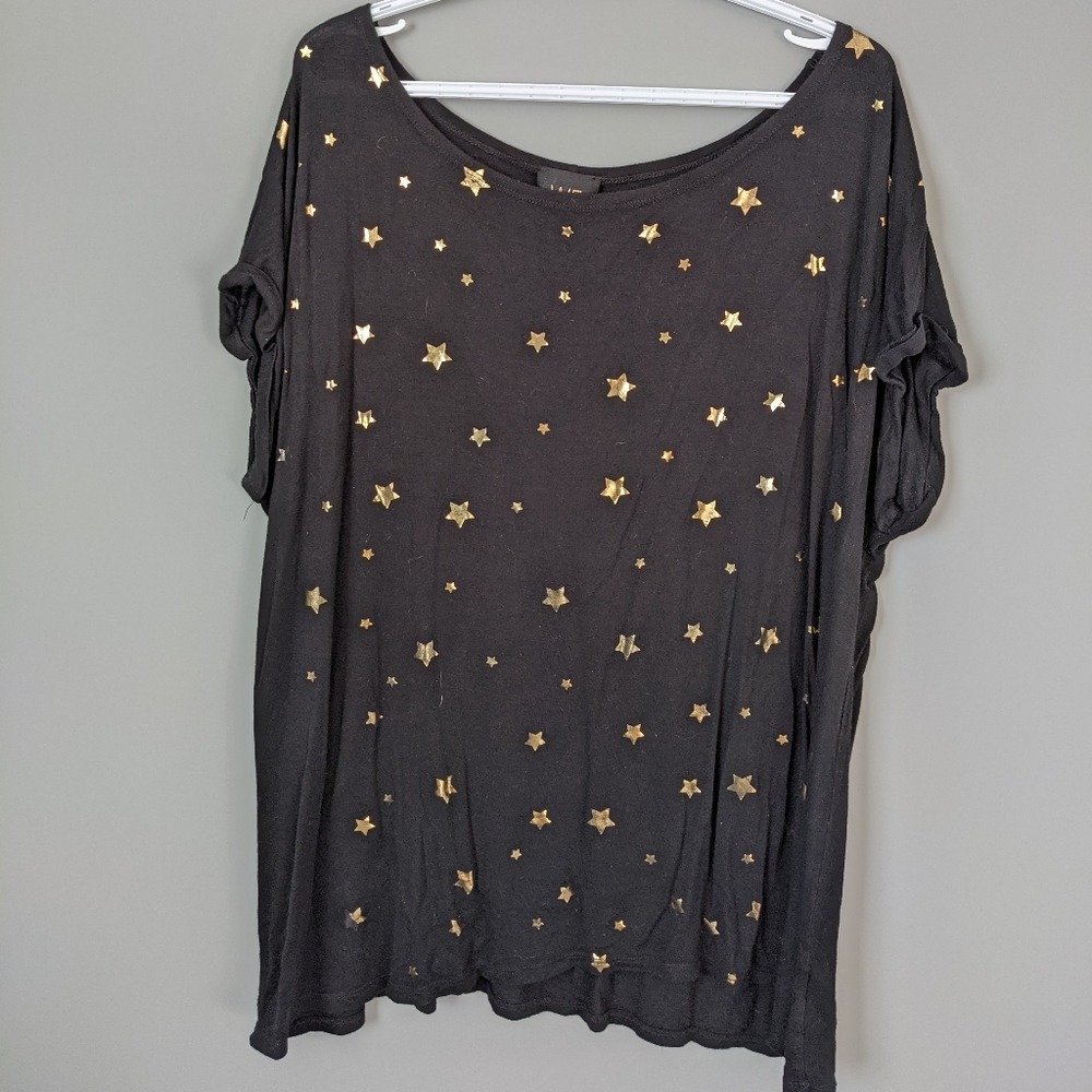 Black t-shirt with gold foil stars